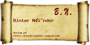 Binter Nándor névjegykártya